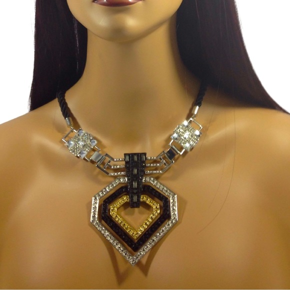 Diamond Shaped Rhinestone Tri Color Enameled Rope Necklace - Picture 5 of 5